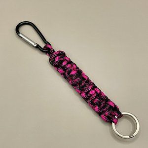 Pink & Black Paracord keychain with Carabiner clip and keyring.